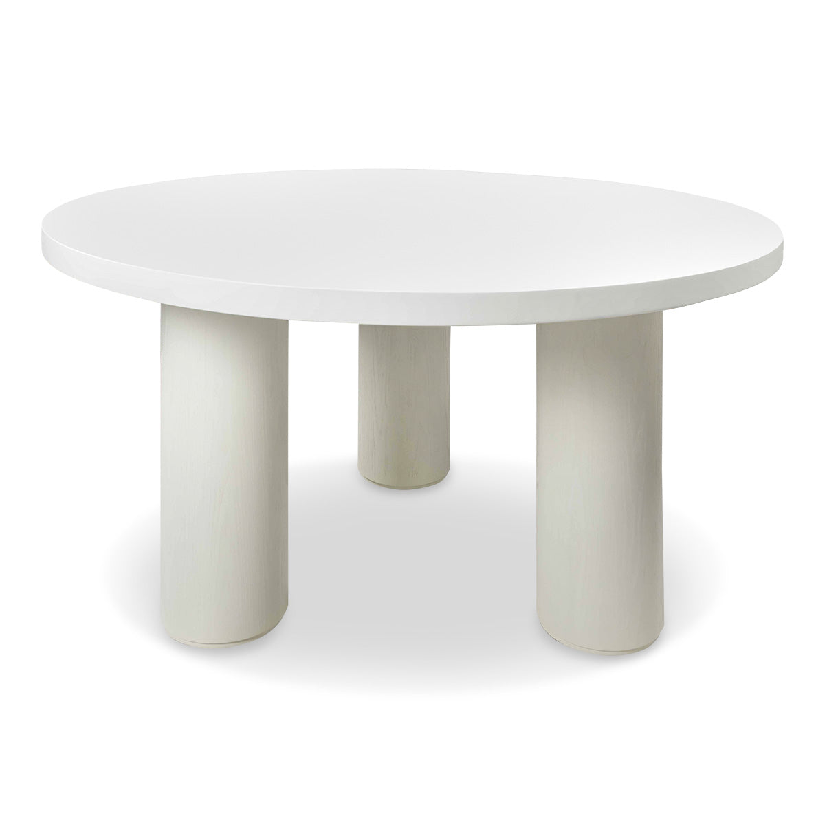 Oia Round Dining Table with Matte White Top and White Washed Oak Base