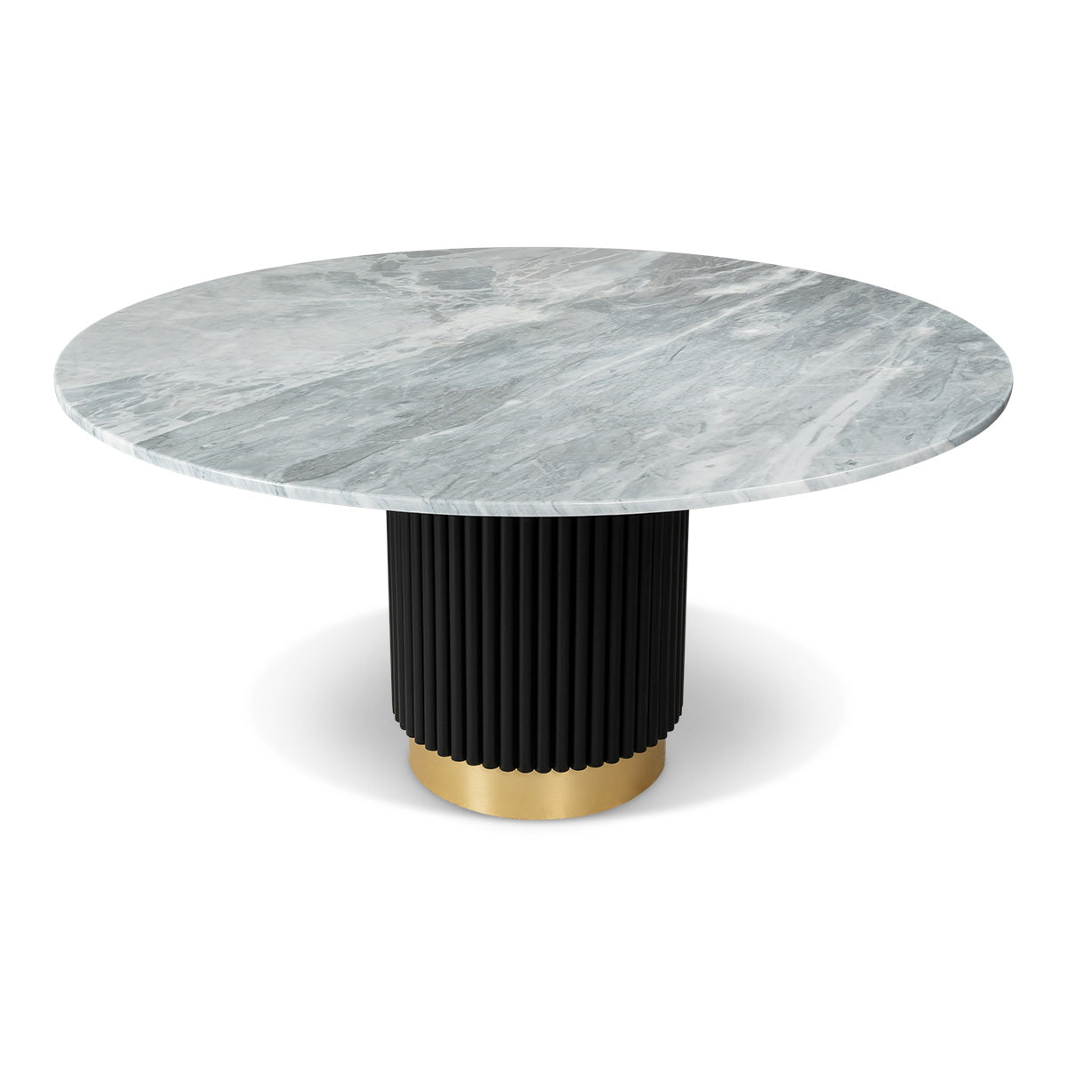 Ubud Round Dining Table with Italian Grey Marble Top and Matte Black Brushed Brass Base