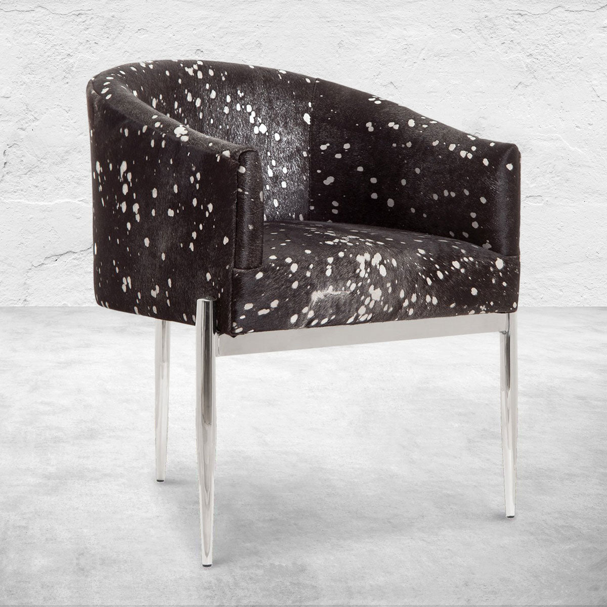 Art Deco Dining Chair in Black Silver Speckled Cowhide