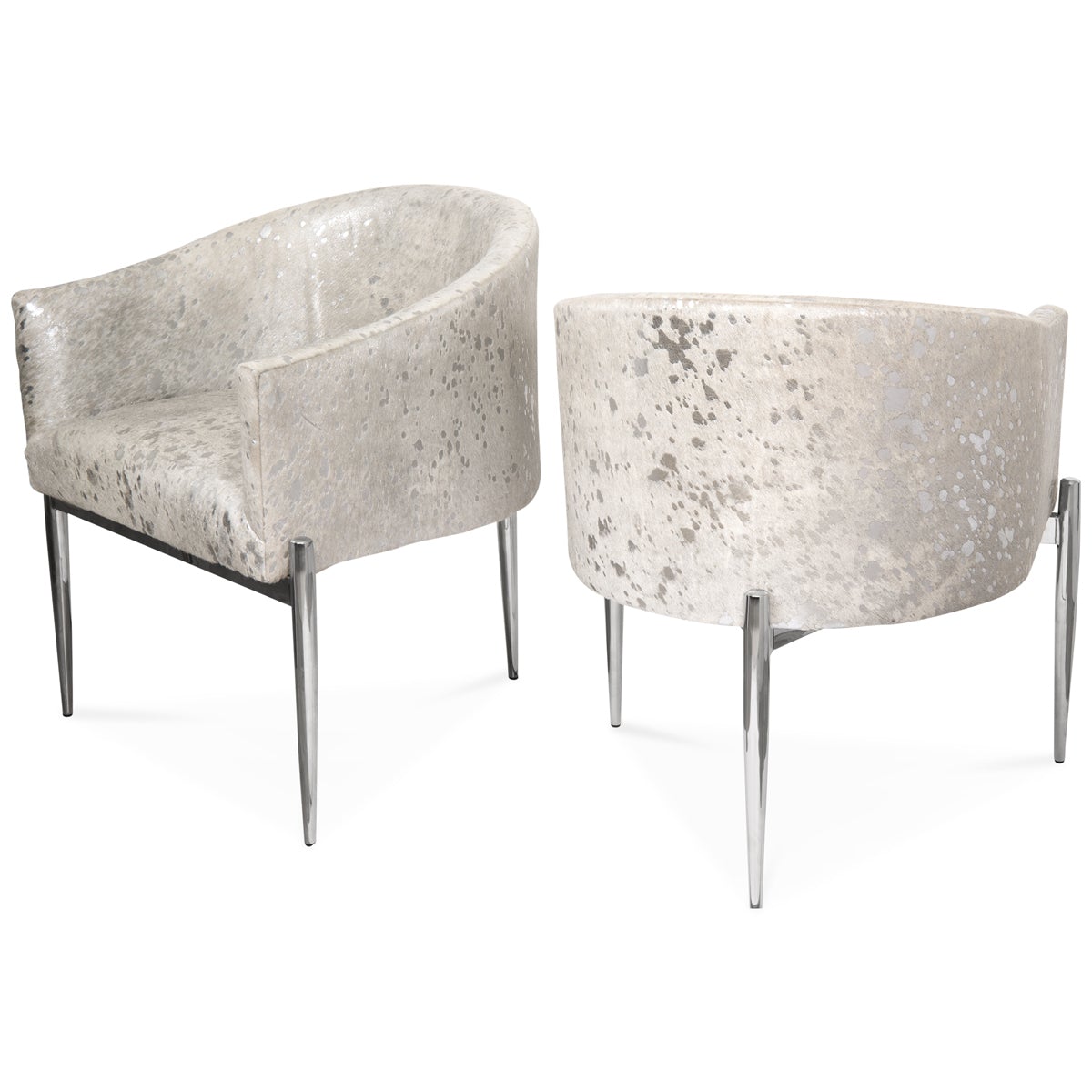 Art Deco Dining Chair in Silver Speckled Cowhide - ModShop1.com