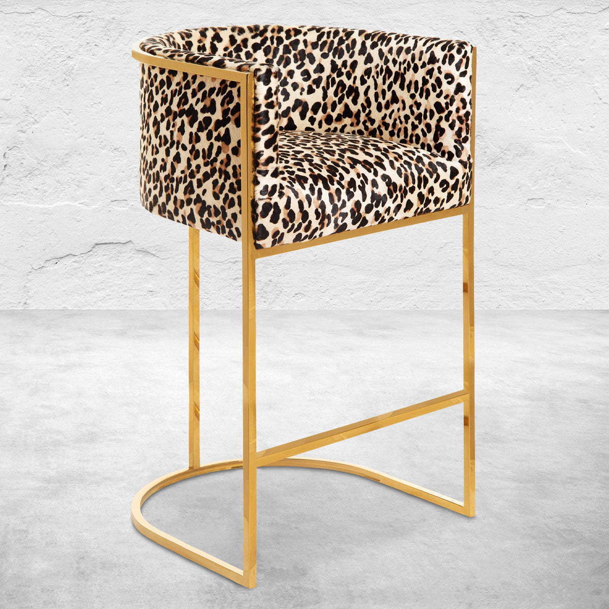 Lisbon Bar and Counter Stool in Leopard Print Cowhide