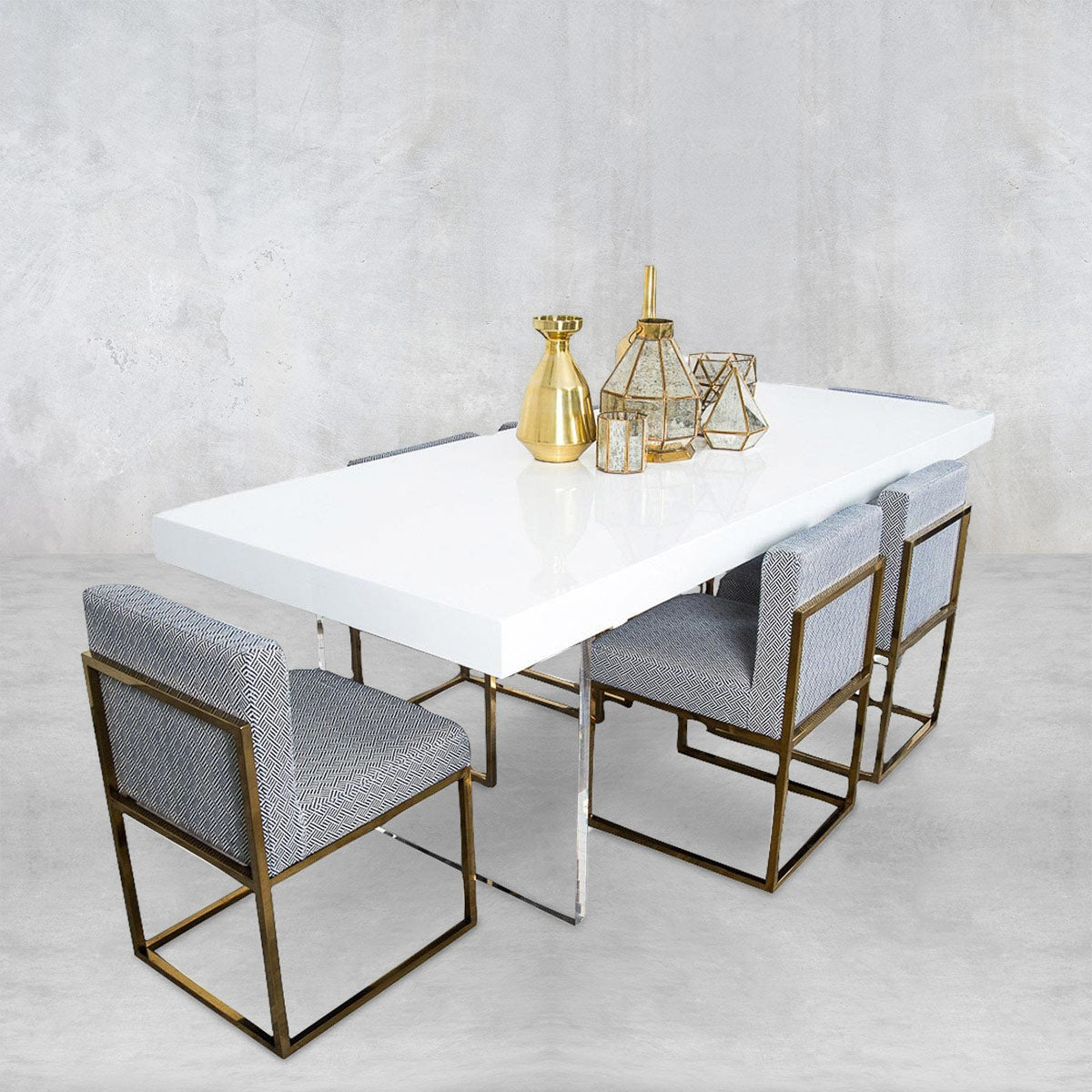 Lucite Plinth Leg Dining Table in White