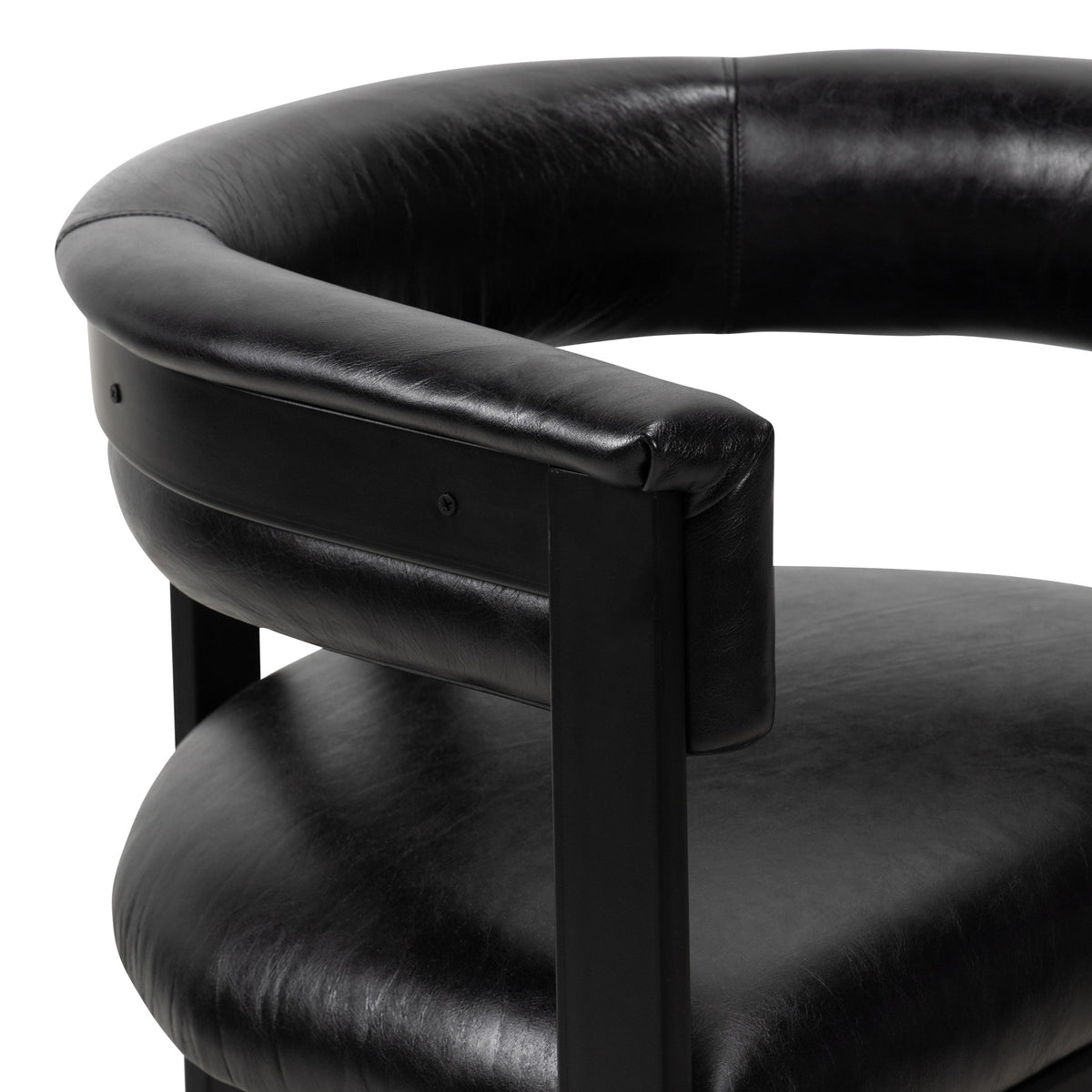 Marseille Dining Chair in Black Leather and Black Matte Frame