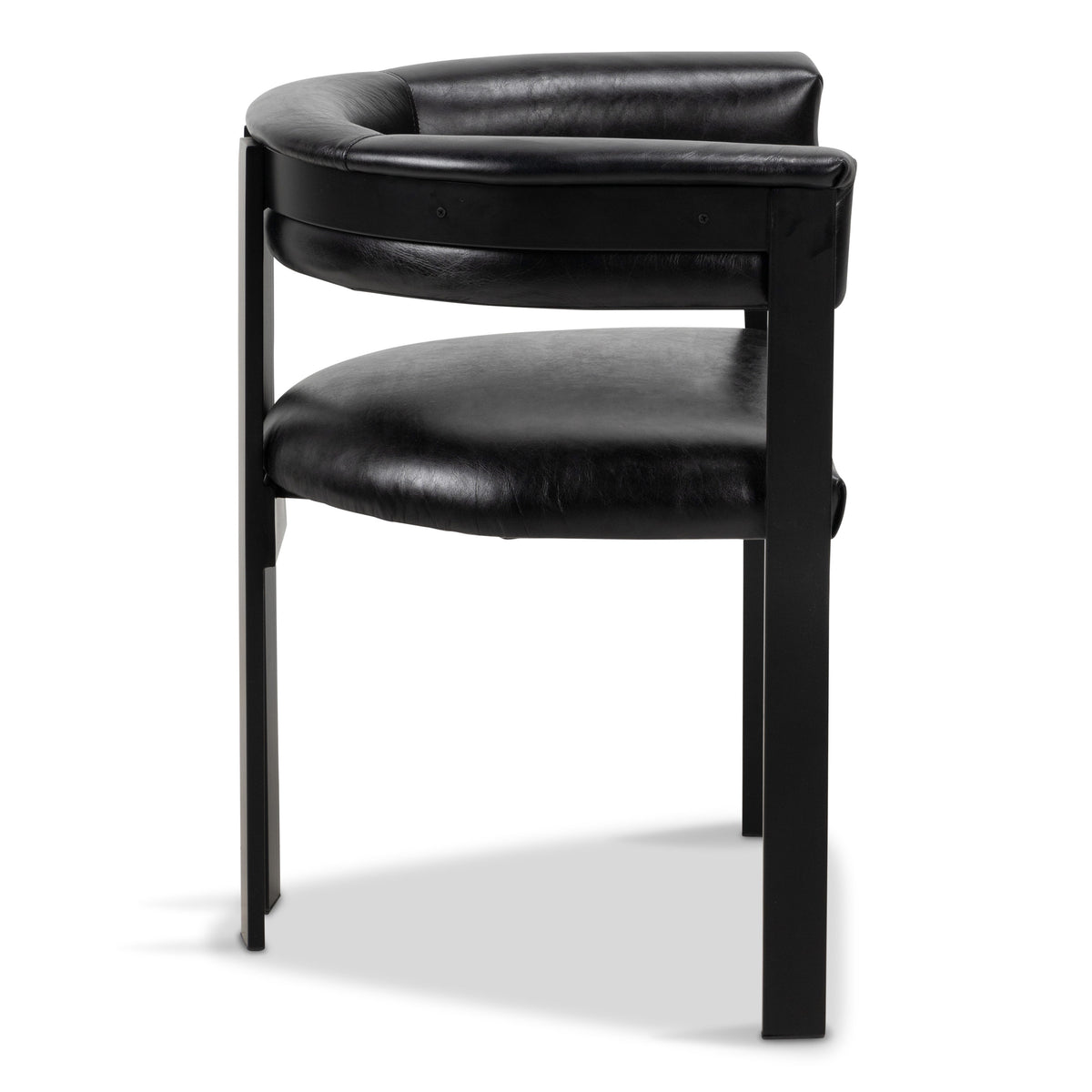 Marseille Dining Chair in Black Leather and Black Matte Frame