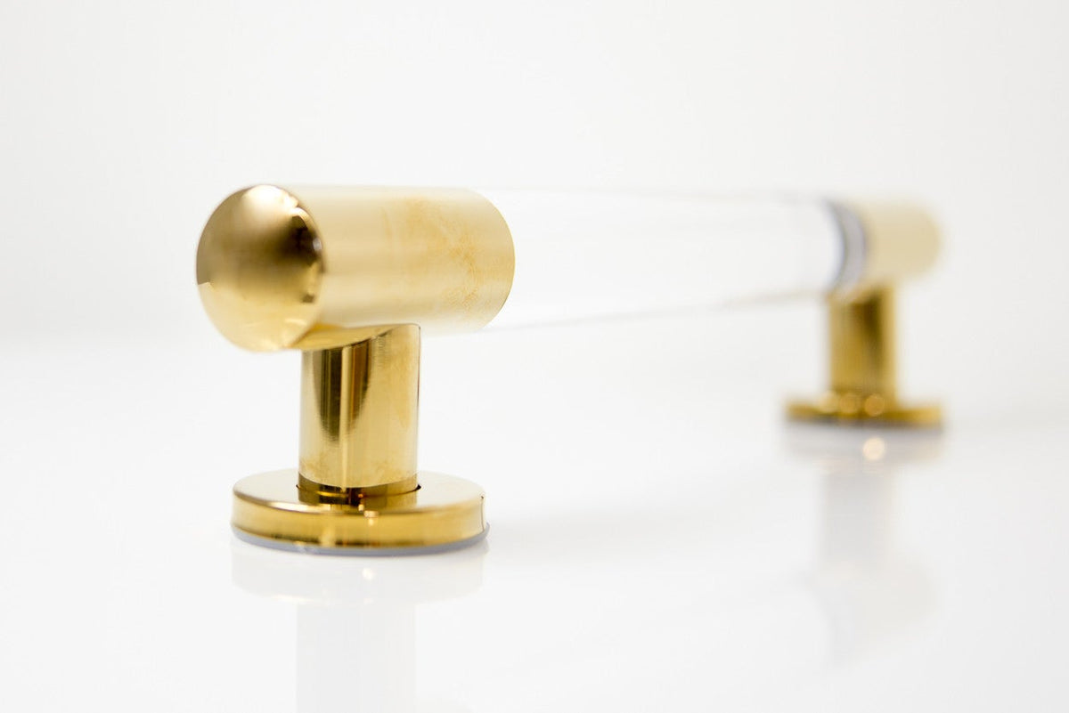 1&quot; Lucite and Brass Round Bar Pull Set of 2 - ModShop1.com