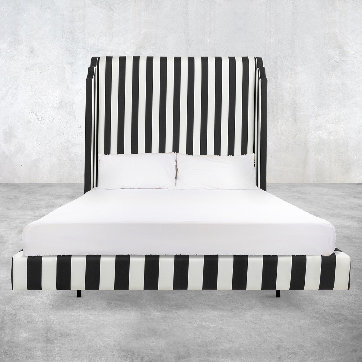 Tiffany Bed in Black and White Stripe Linen - ModShop