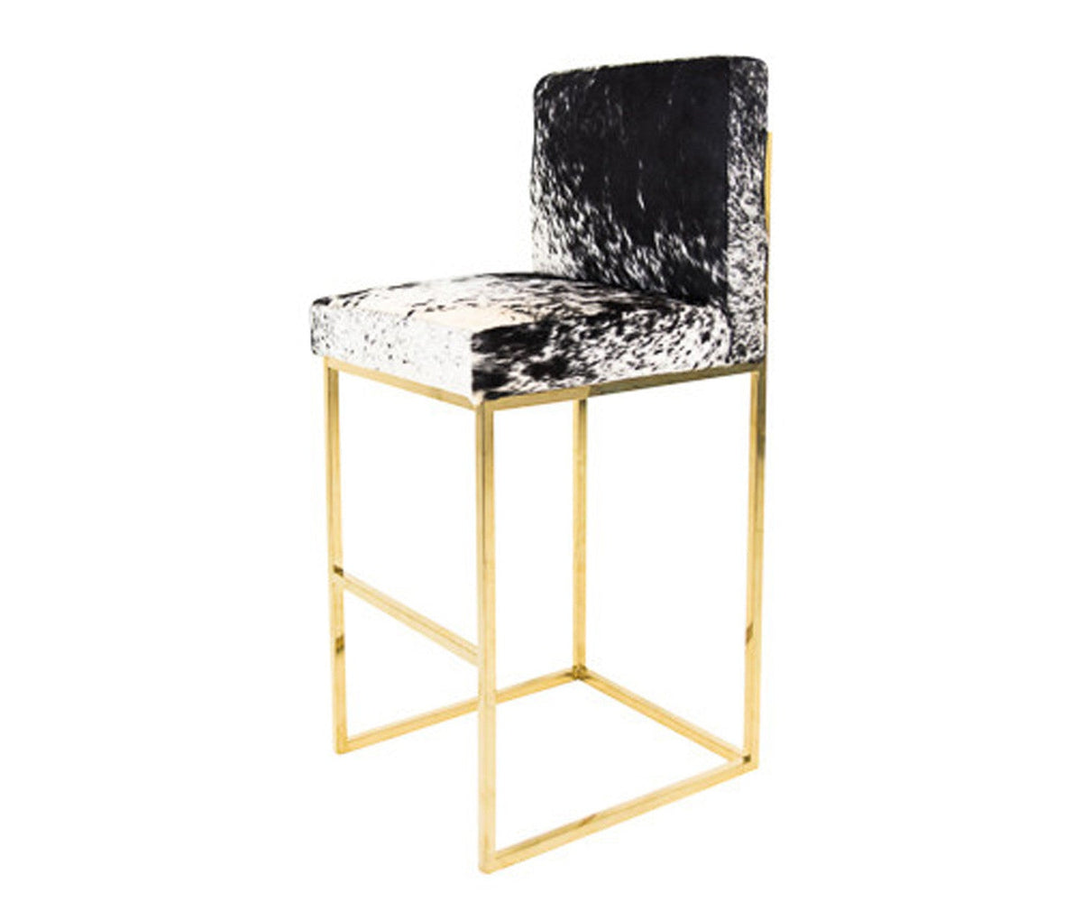007 Bar Stool in B&amp;W Spotted Cowhide - ModShop1.com