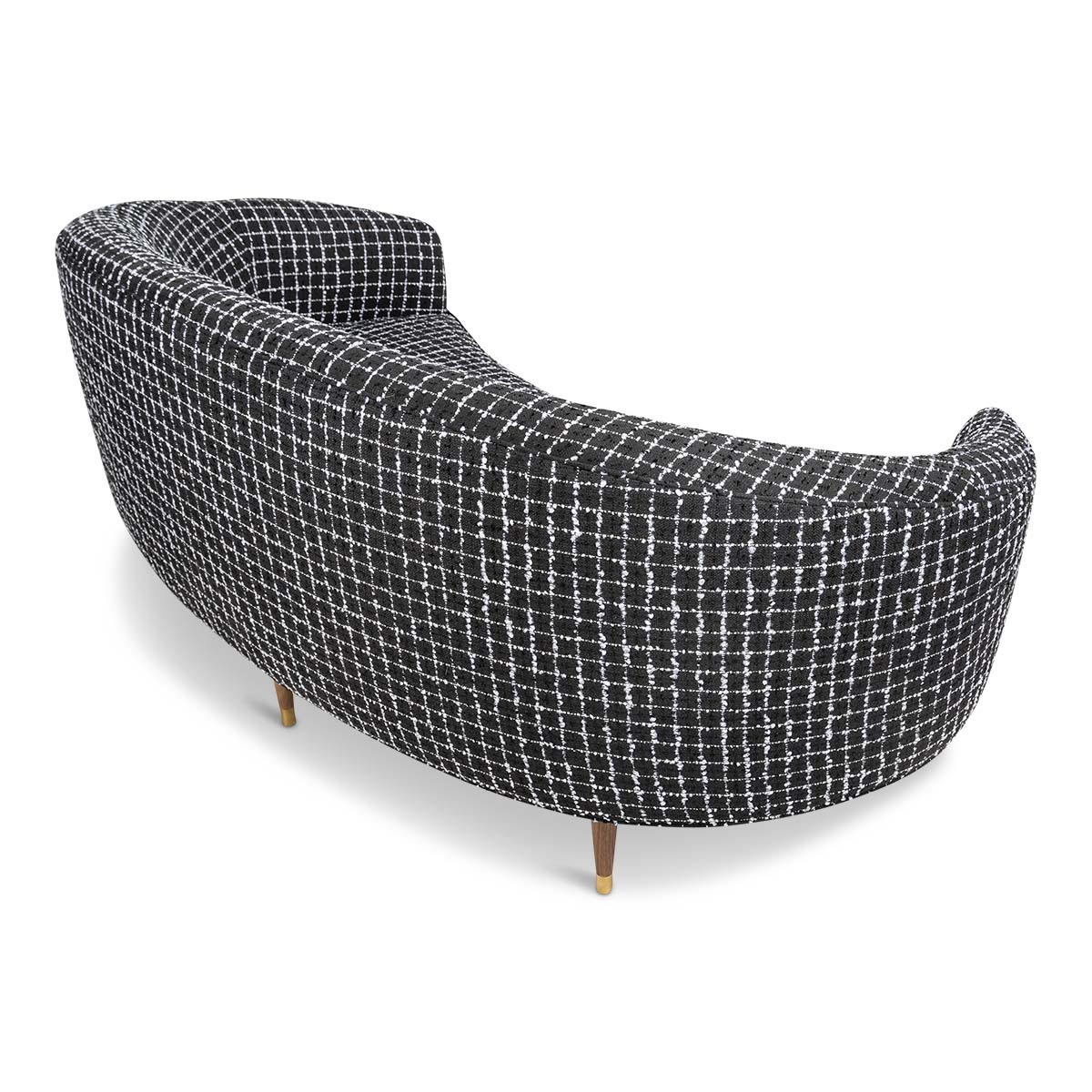 Art Deco Petite Sofa in Knit Black Linen with Oiled Walnut Cone