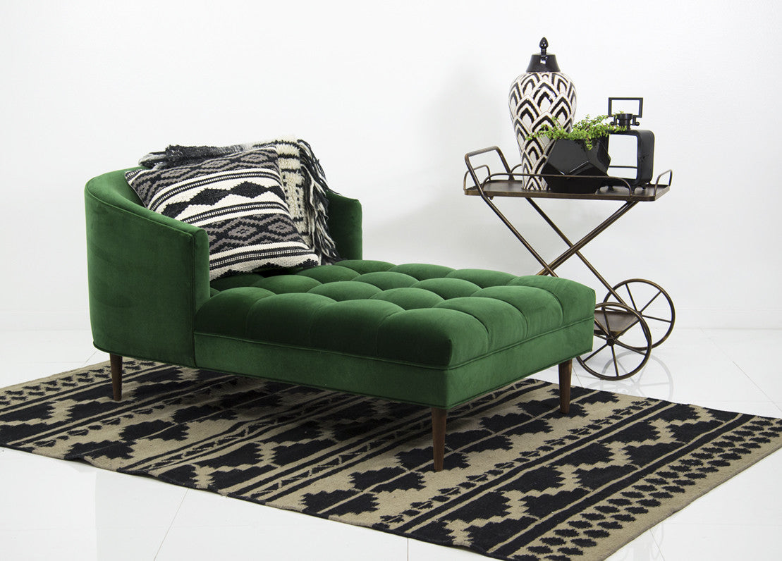 St. Barts Chaise Lounge in Emerald Velvet - ModShop1.com