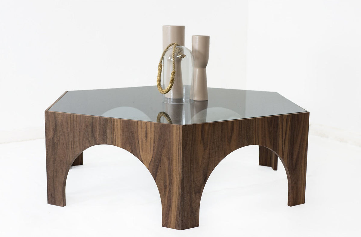 Walnut Hexagon Coffee Table - ModShop1.com