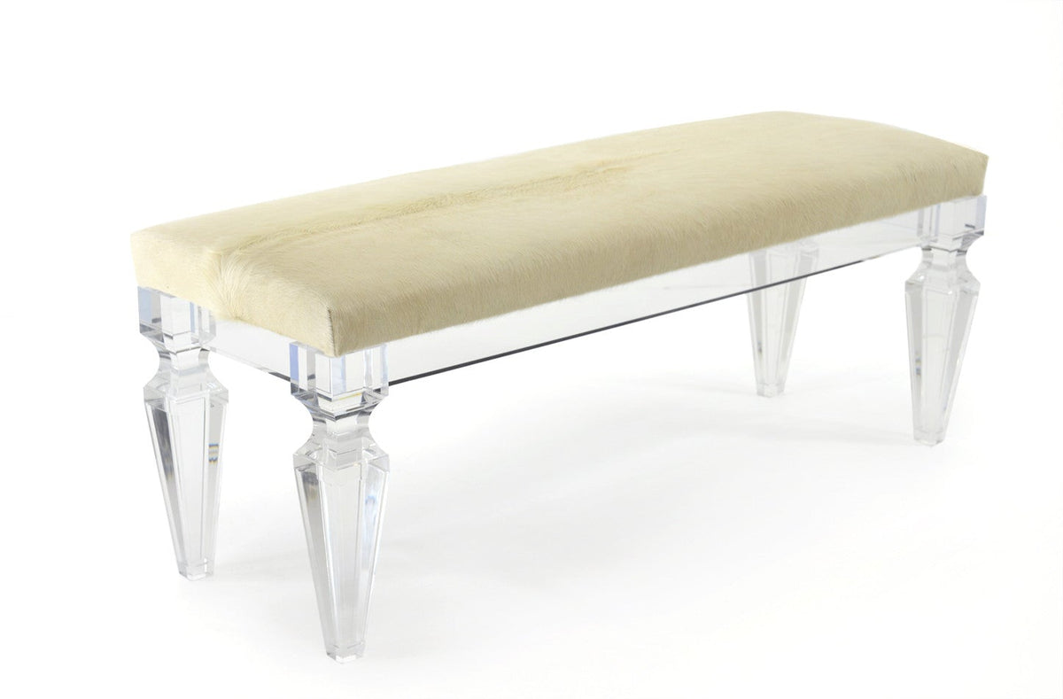 Lucite Bench with Blonde Cowhide Seat - ModShop1.com