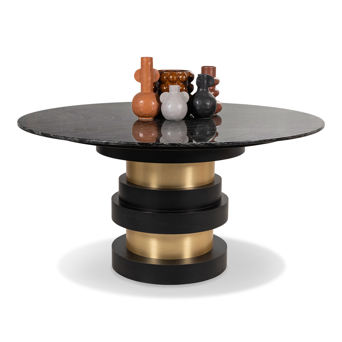 Boca Round Dining Table in Black and Brushed Brass