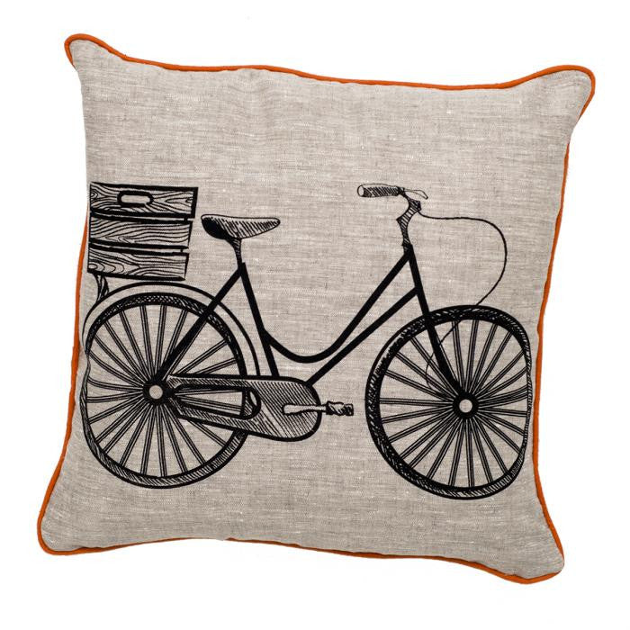 Retro Bicycle Pillow Black &amp; Oatmeal - ModShop1.com