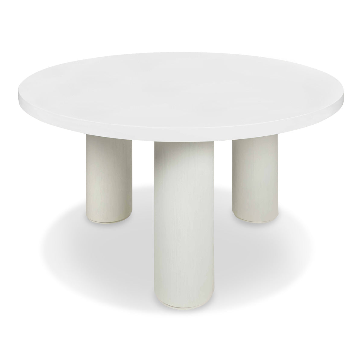 Oia Round Dining Table with Matte White Top and White Washed Oak Base
