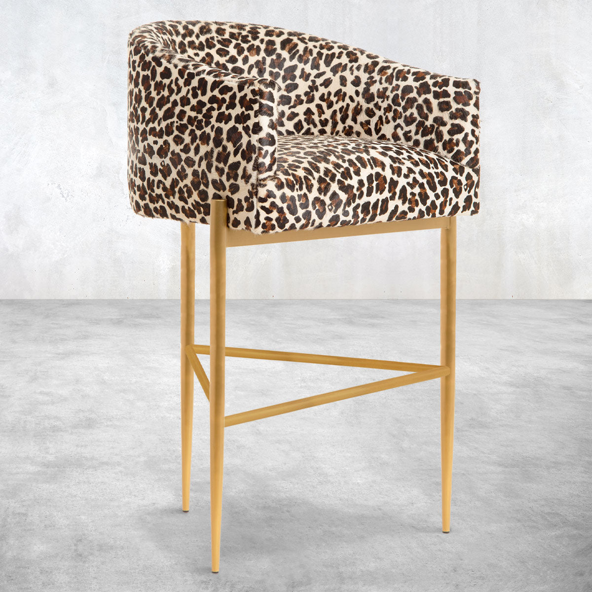 Art Deco Bar and Counter Stool in Leopard Print Cowhide