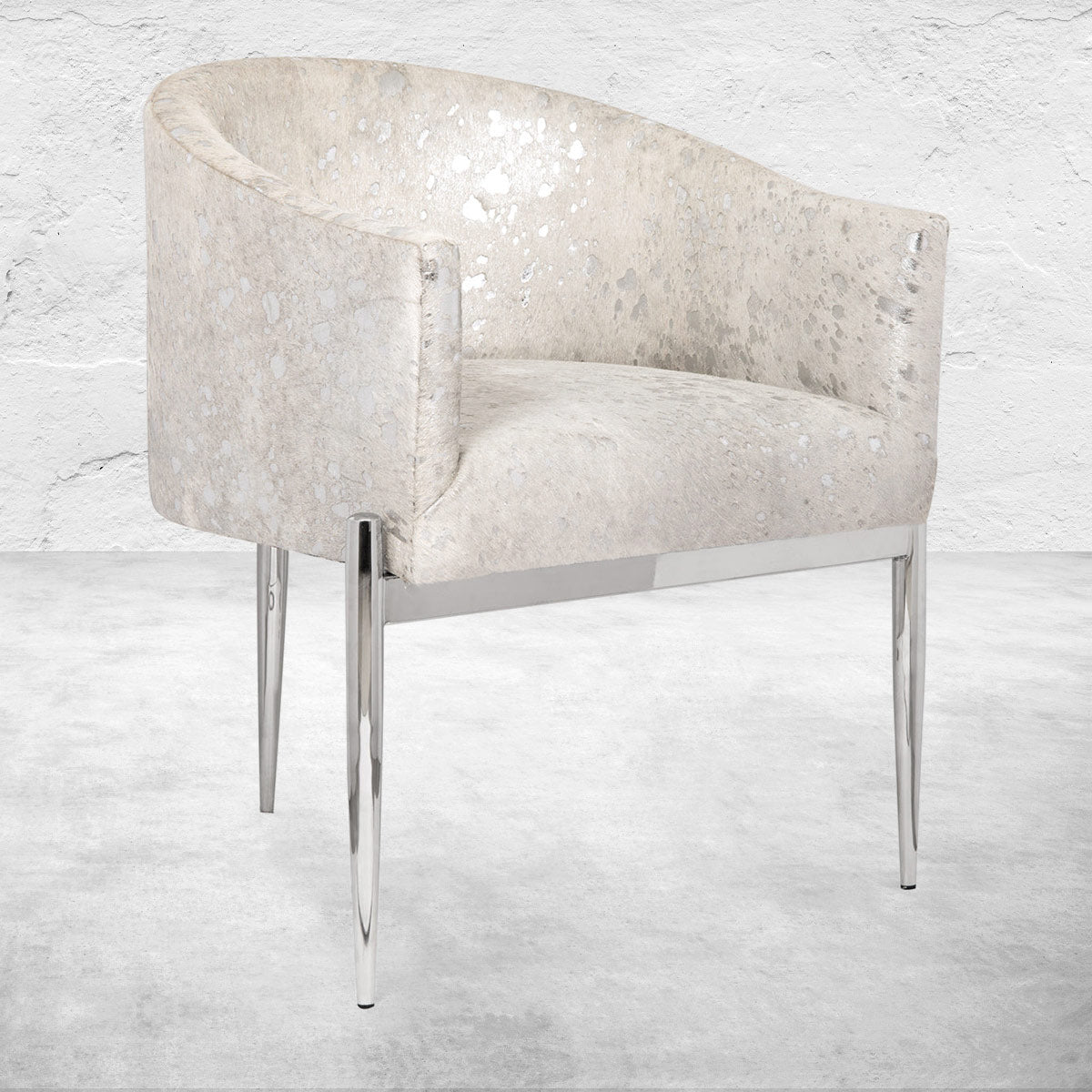 Art Deco Dining Chair in Silver Speckled Cowhide