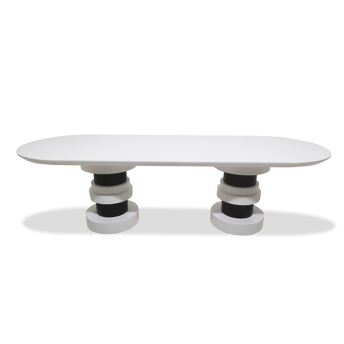 Boca Dining Table in Double Black and White Pedestal with Matte White Top