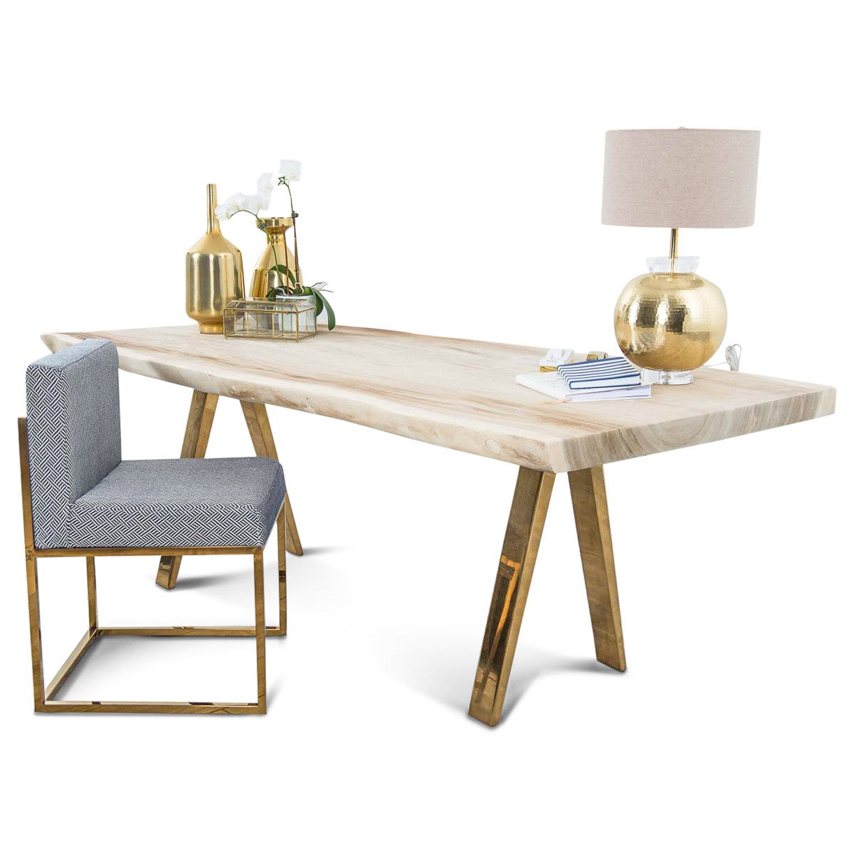 Bleached Eco Slab Desk with Brass A-Frame Legs - ModShop1.com