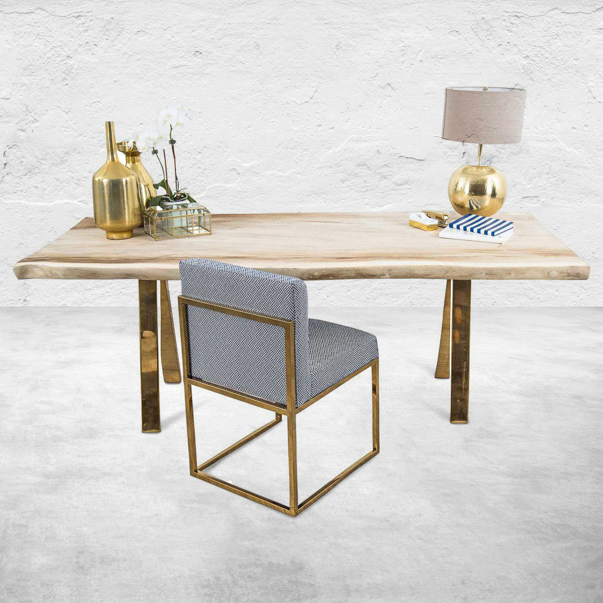 Bleached Eco Slab Desk with Brass A-Frame Legs