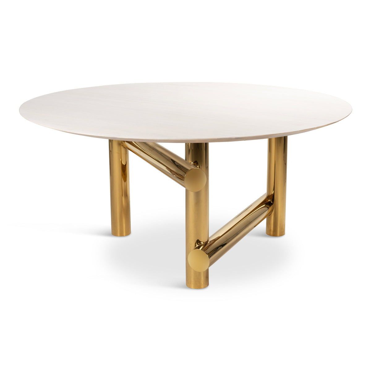 Bronx Dining Table in Bleached Acacia Top and Polished Brass Base