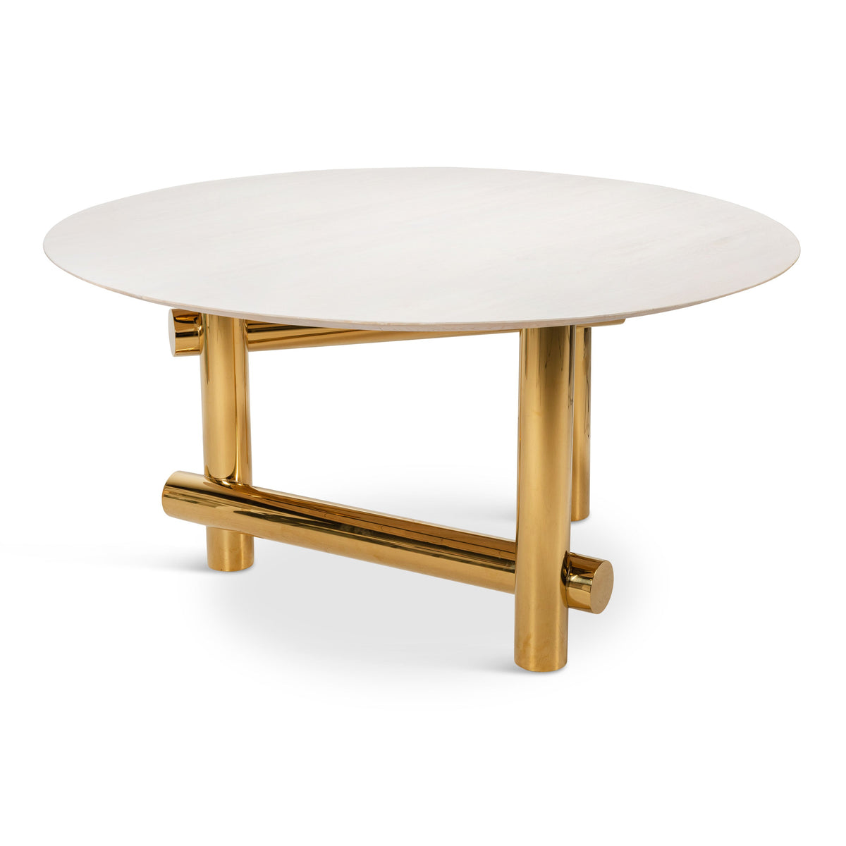 Bronx Dining Table in Bleached Acacia Top and Polished Brass Base