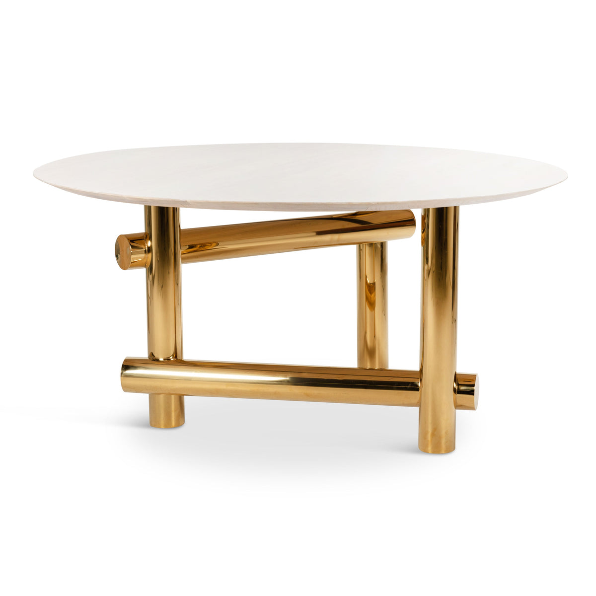 Bronx Dining Table in Bleached Acacia Top and Polished Brass Base