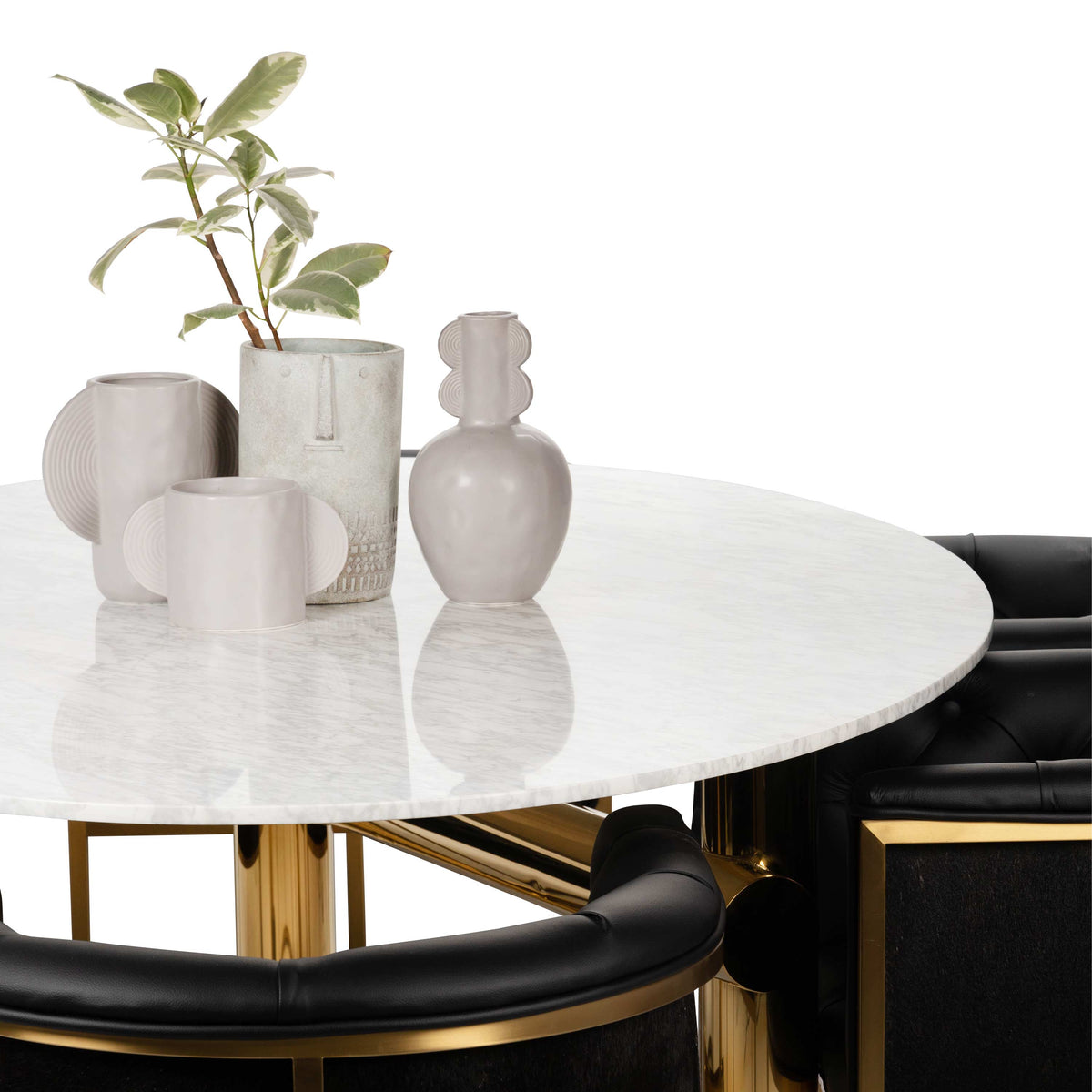 Bronx Dining Table in Oval Marble Top and Polished Brass Base