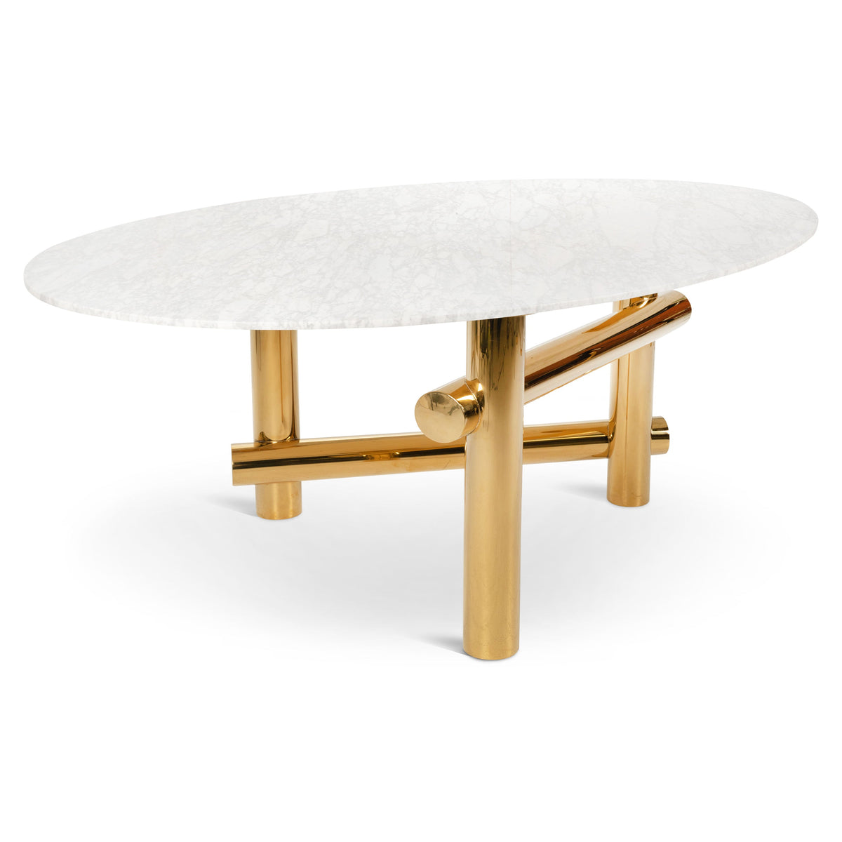 Bronx Dining Table in Oval Marble Top and Polished Brass Base
