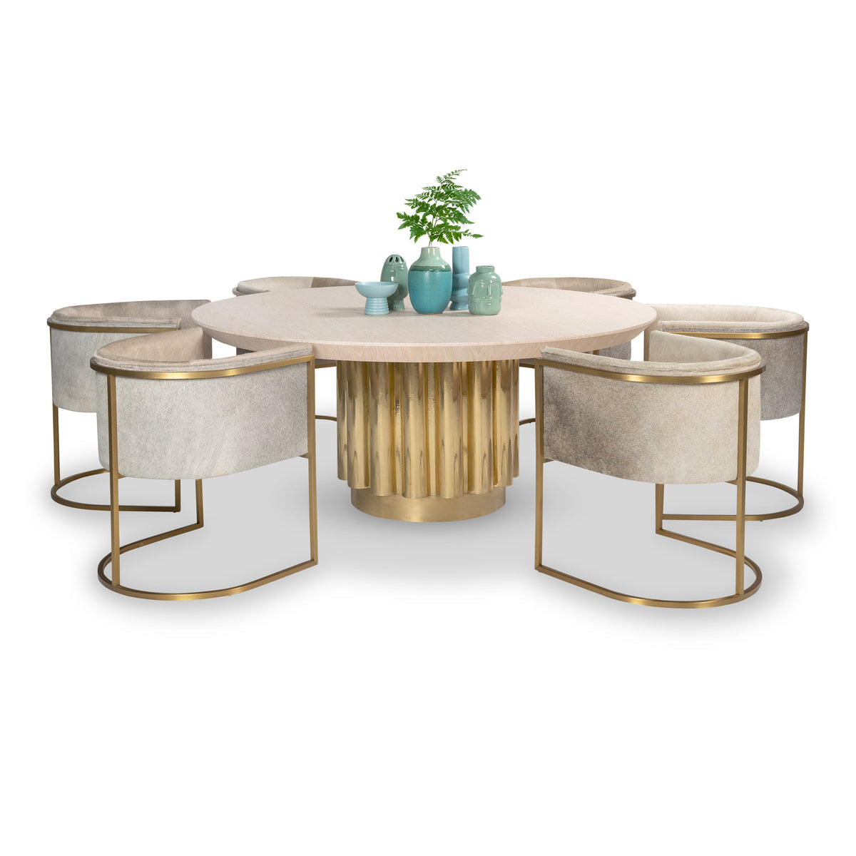 Eden Rock Dining Table With White Oak Top and Brass Base