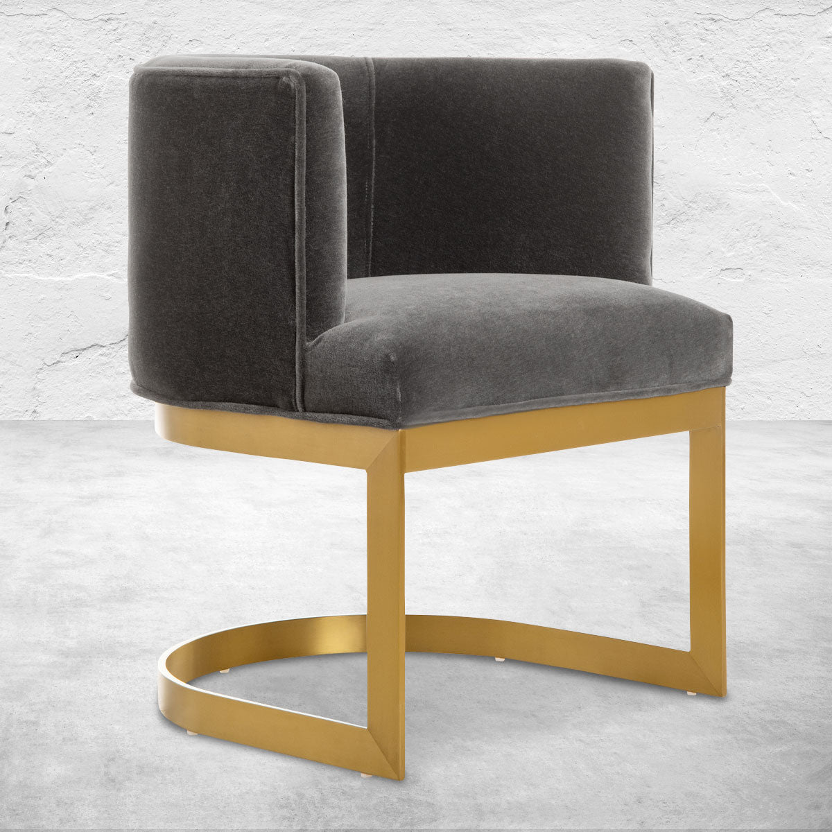 Ibiza Dining Chair in Brushed Brass and Mohair