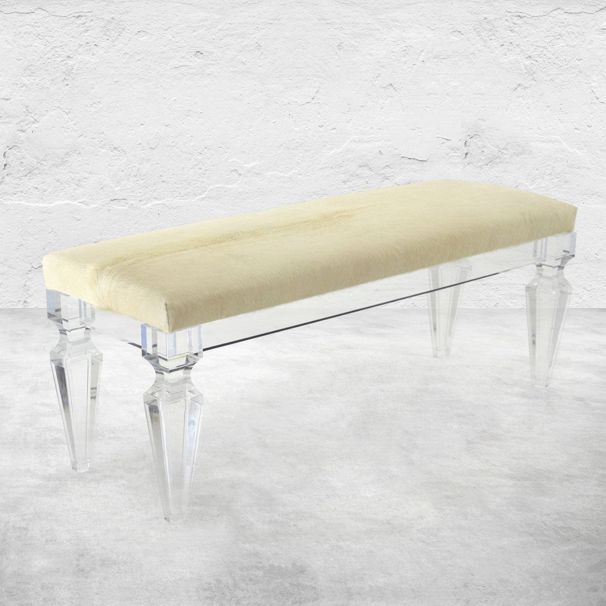 Lucite Bench with Blonde Cowhide Seat