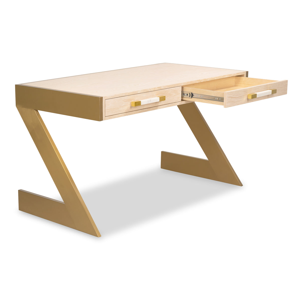 Manchester Desk in Oak with Brass Z-Legs