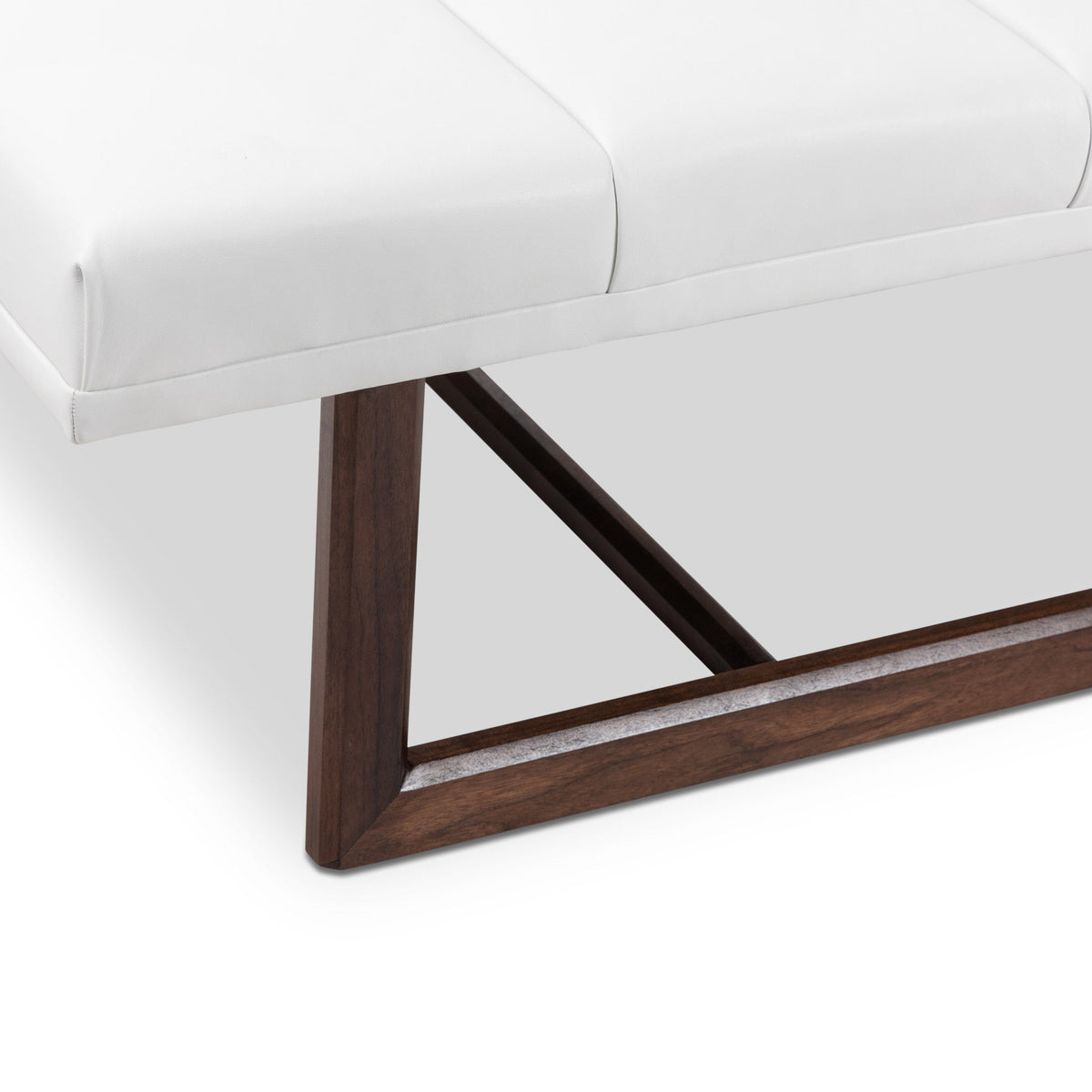 Mid-Century Bench in Faux White Leather and Walnut Frame