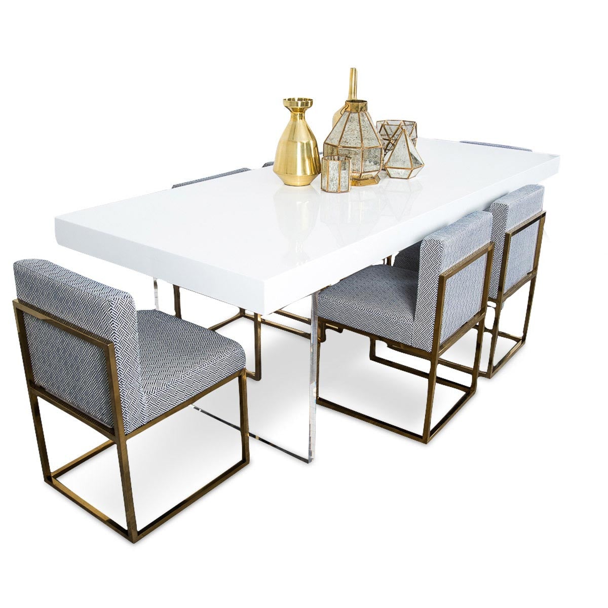 Lucite Plinth Leg Dining Table in White - ModShop1.com