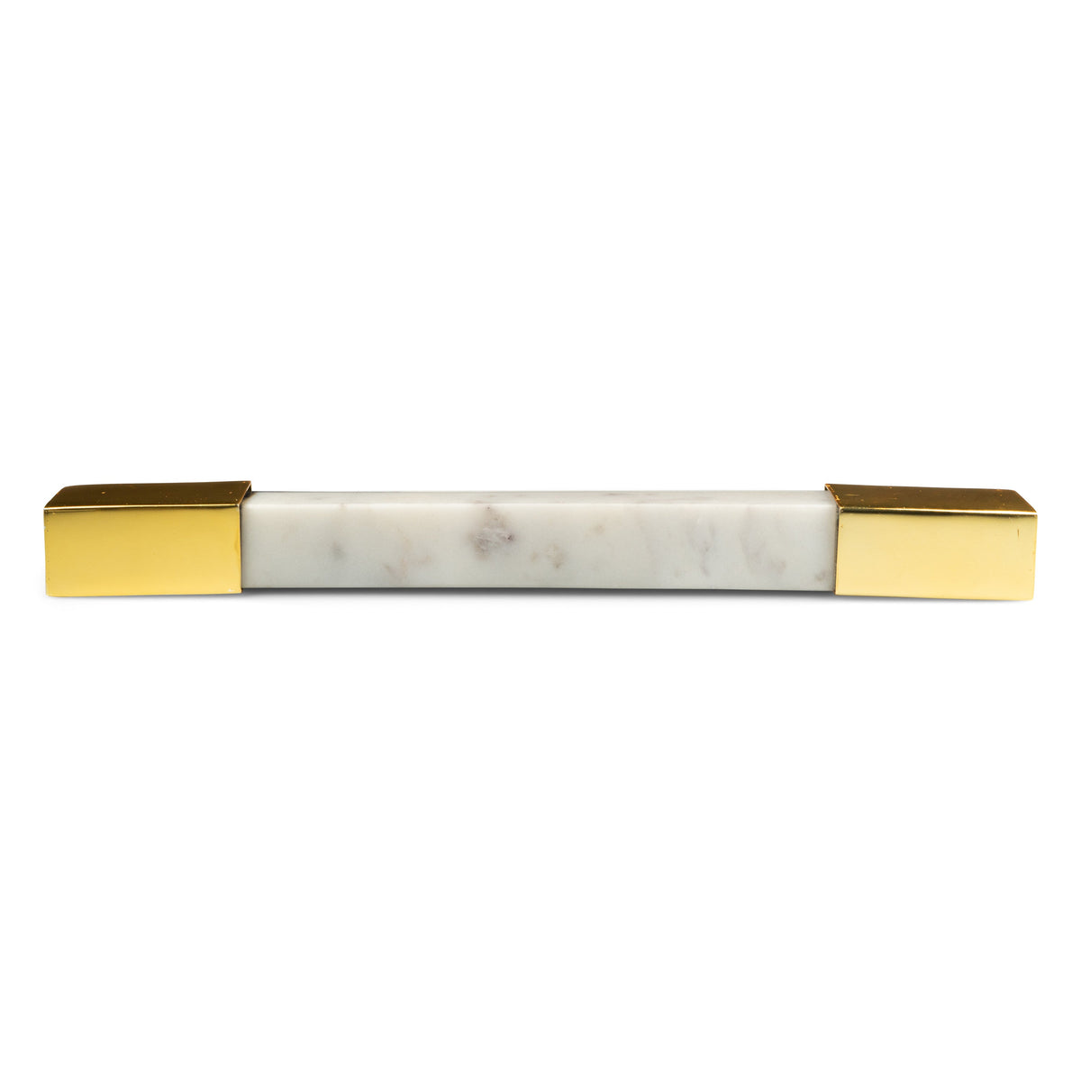 Square White Marble with Brass Bar Pull