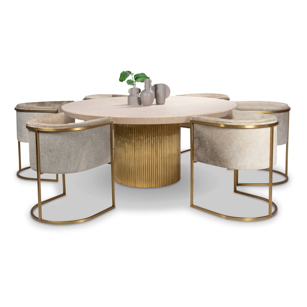 Ubud Dining Table With White Oak Top and Brass Base