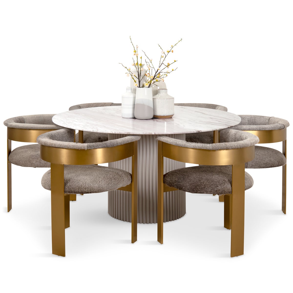 Ubud Round Dining Table with Italian Grey Marble Top